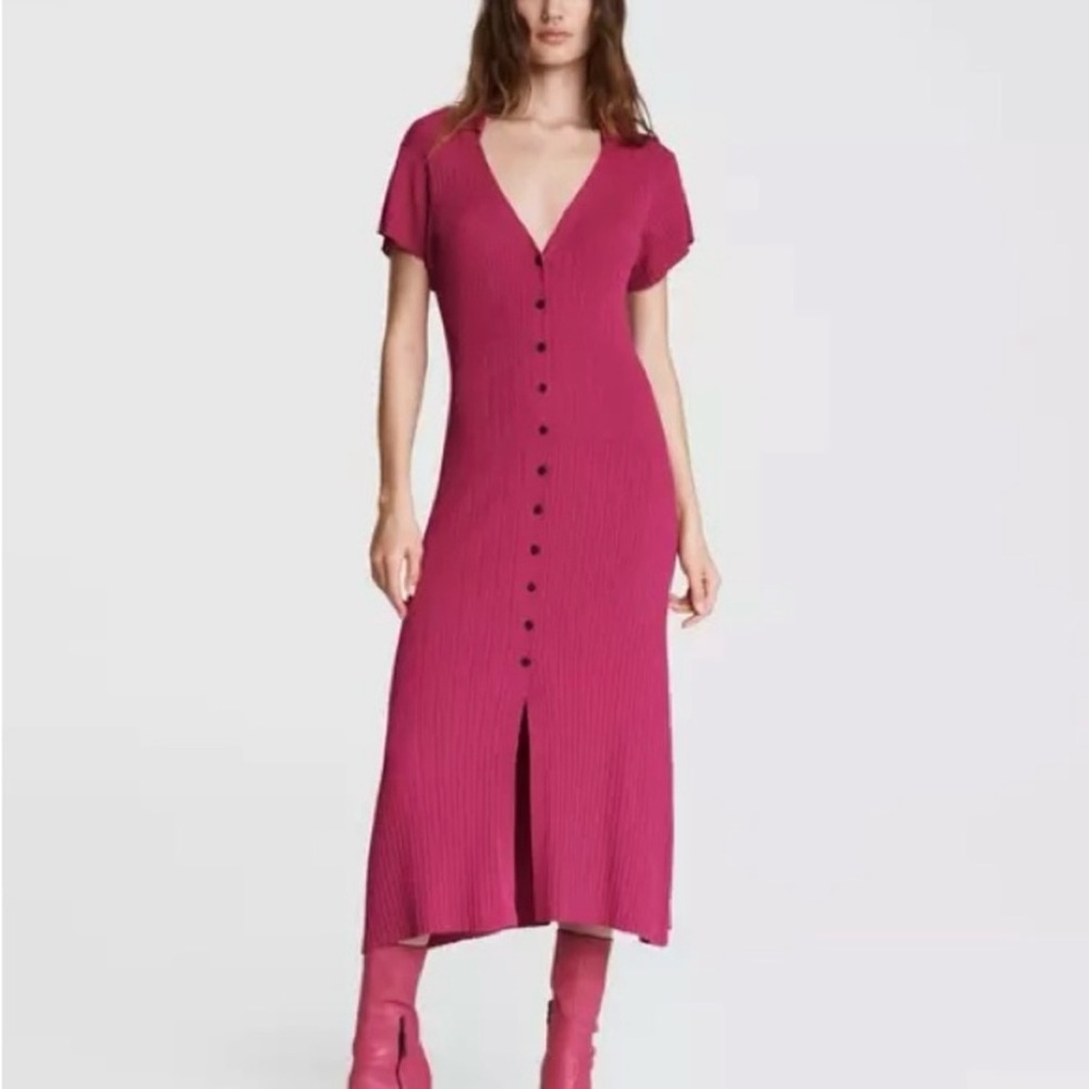 RAG & BONE Esme Deep Pink Button-Down Dress
